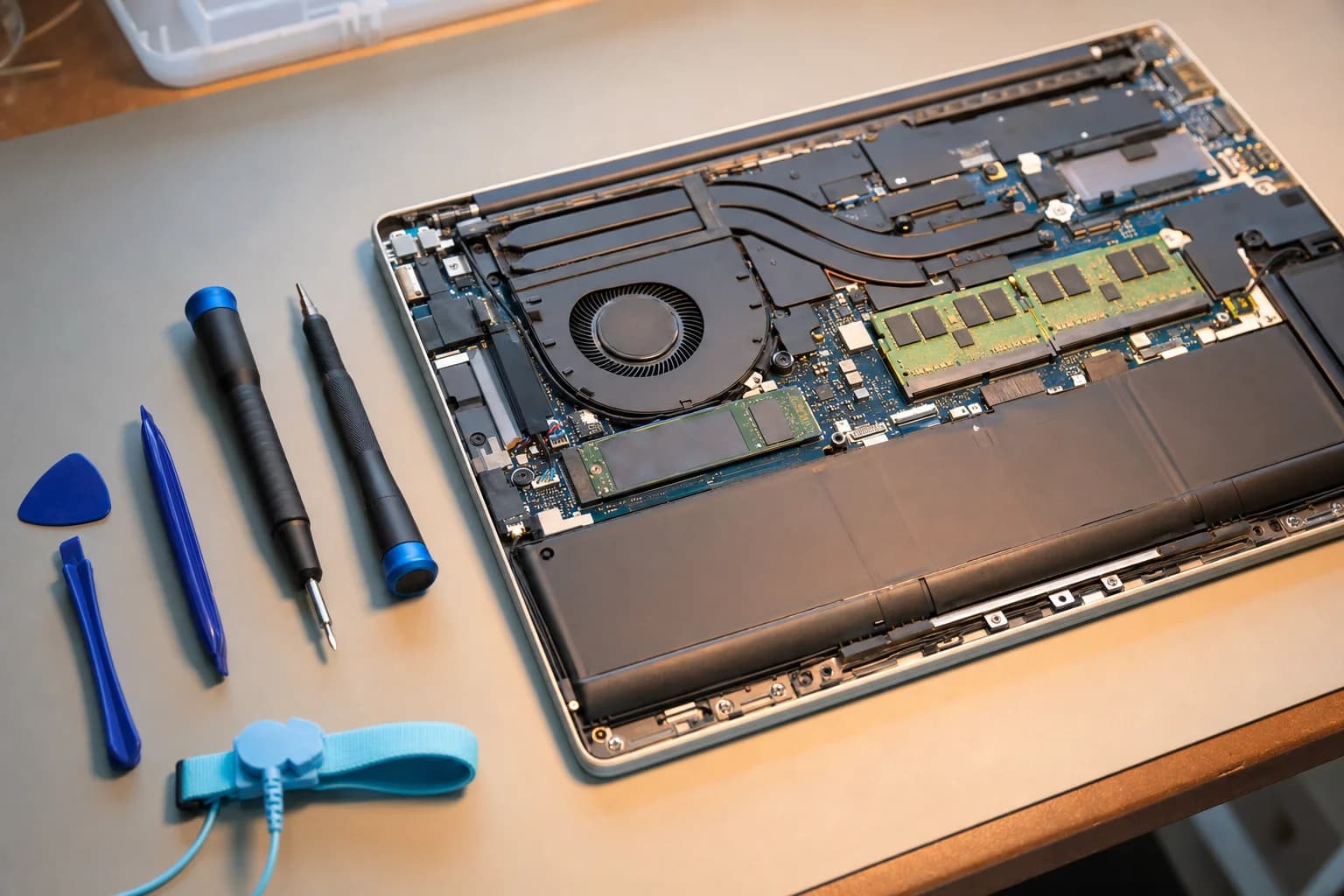 Computer Clinic Irvine repair bench, pricing for computer, Mac, iPhone, and data recovery repair in Irvine, Orange County