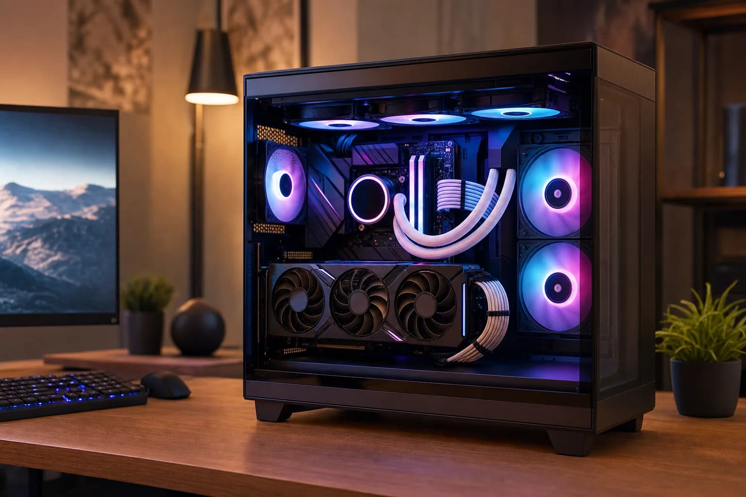 Custom gaming PC with tempered glass panel and RGB lighting built at Computer Clinic Irvine, ready for build rescue and custom PC build services in Irvine and Orange County