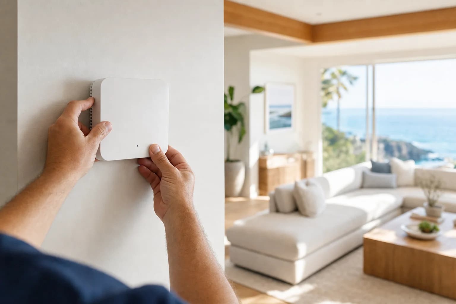 Mesh WiFi access point installation in a Costa Mesa home, whole-home network setup by Computer Clinic Irvine