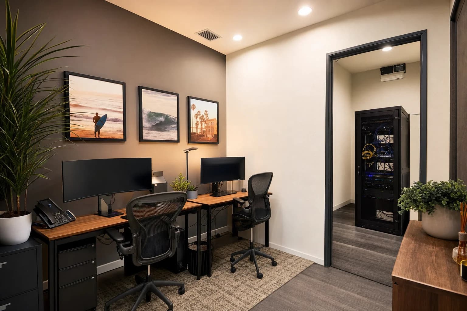 Small business office in Mission Viejo with modern workstations, ready for on-site IT support and managed IT services from Computer Clinic Irvine