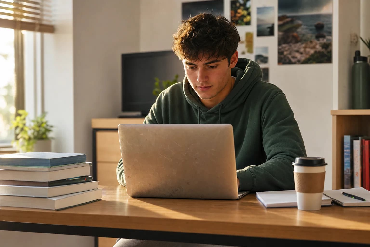 College student working on a MacBook Pro showing typical wear from heavy use, ready for fast student laptop repair near Irvine campuses at Computer Clinic Irvine