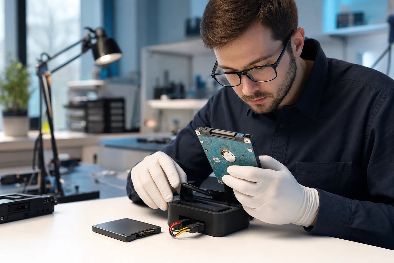 Professional data recovery service near Newport Beach CA - technician recovering hard drive data