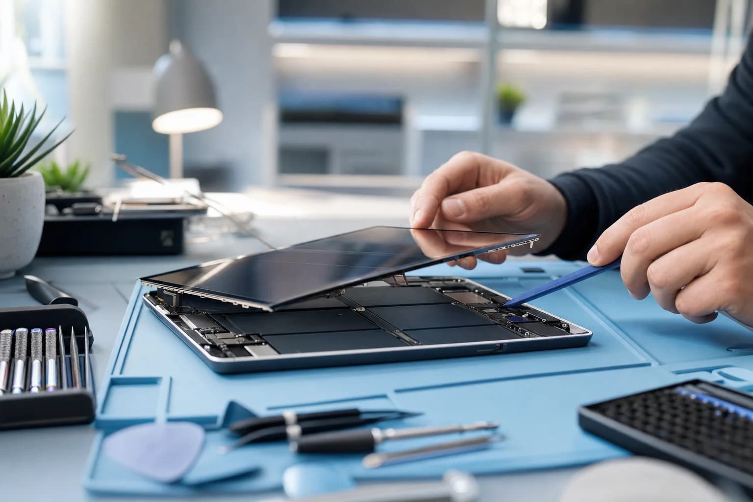 Best iPad repair service in Irvine CA - technician fixing Apple tablet screen at Computer Clinic