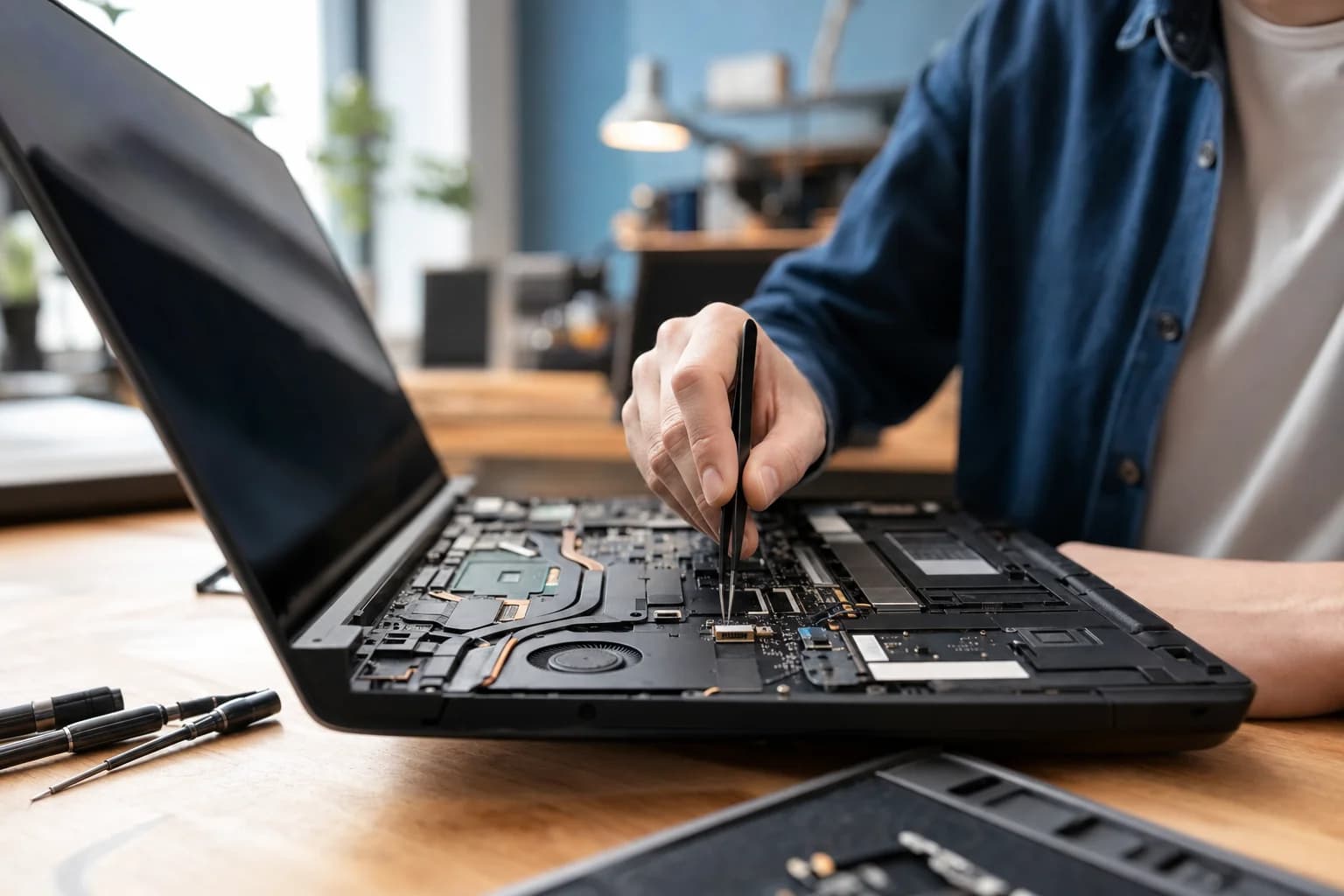 Expert laptop repair service near Mission Viejo CA - technician repairing laptop computer