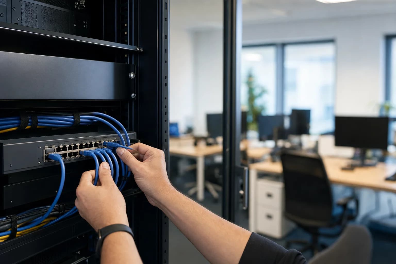 Tidy small business network rack during an on-site IT support visit in Lake Forest by Computer Clinic Irvine